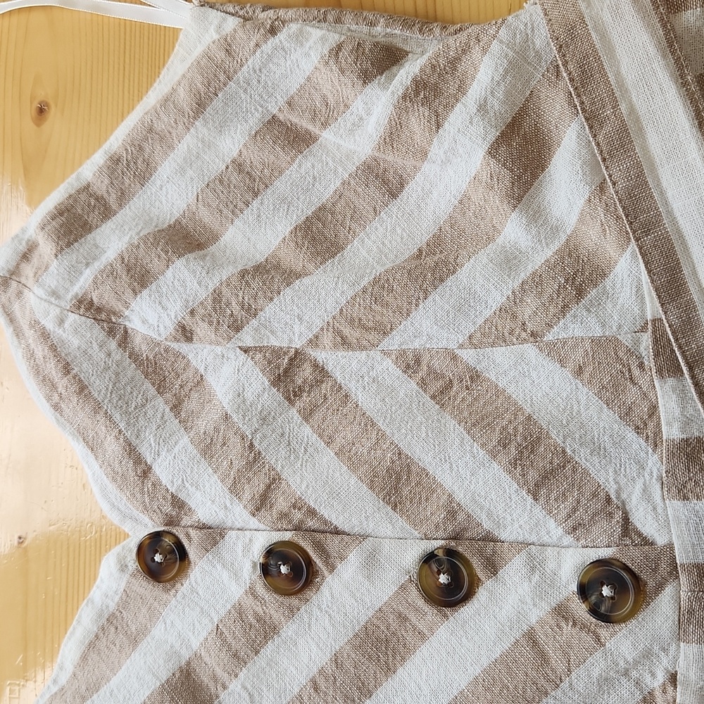 Kensie Jumpsuit Striped Cotton Linen Wide Leg Tan White Romper L - Picture 7 of 16